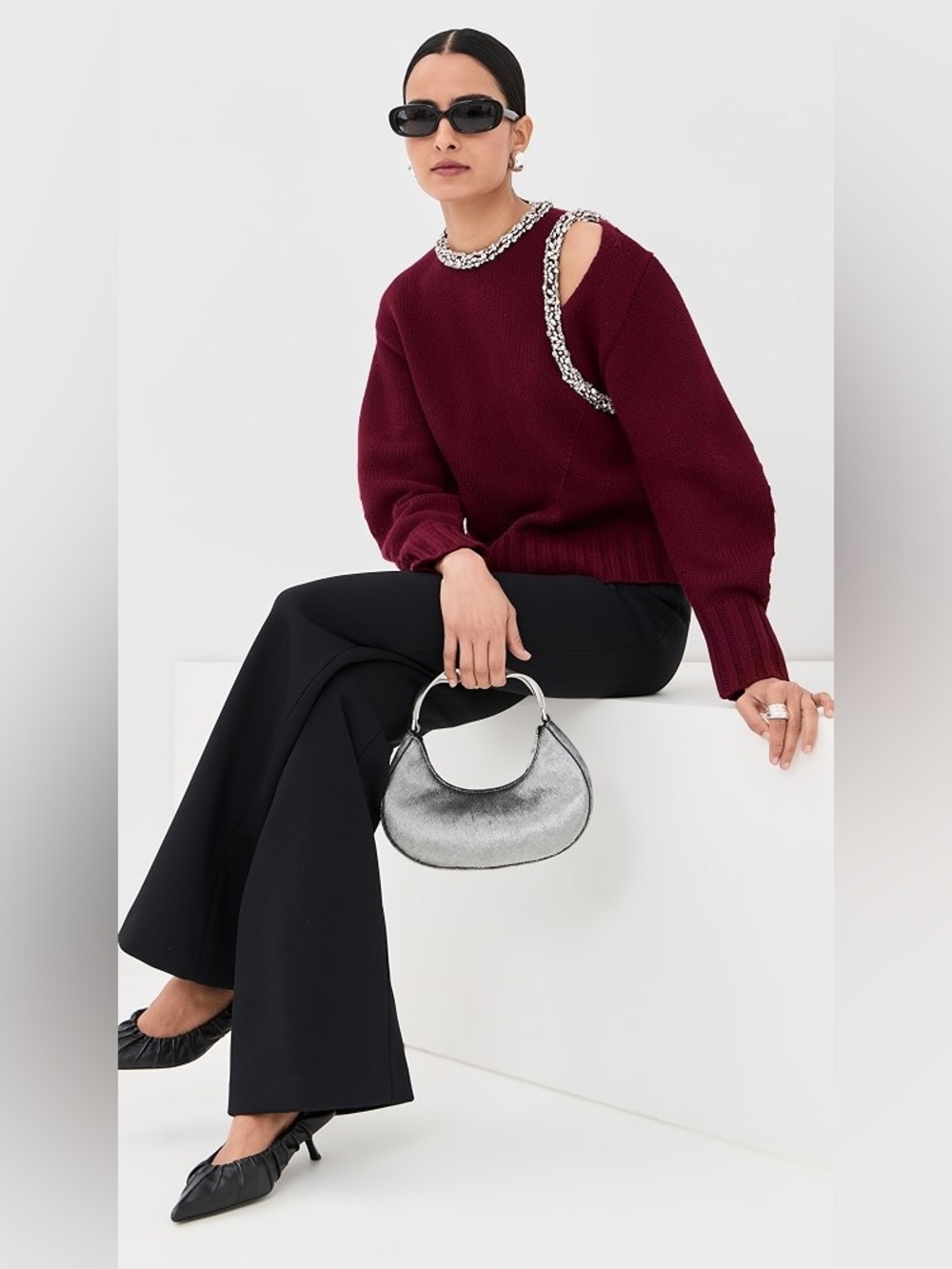 SIMKHAI Monroe Embellished Pullover sweater in Oxblood